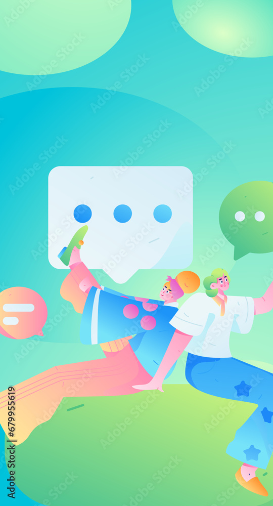 Virtual characters social communication concept business flat vector hand drawn illustration
Virtual characters social communication concept business flat vector hand drawn illustration