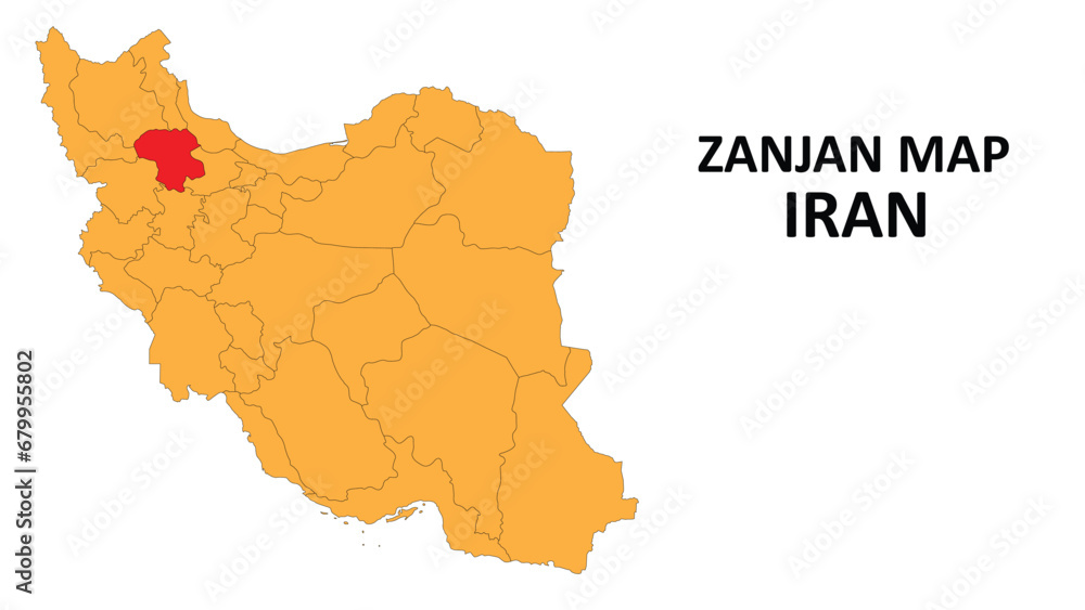 Obraz premium Iran Map. Zanjan Map highlighted on the Iran map with detailed state and region outlines.