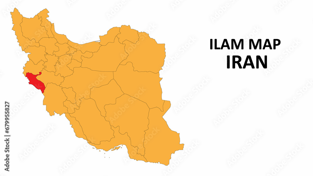 Iran Map. ILam Map highlighted on the Iran map with detailed state and region outlines. Iran Map. ILam Map highlighted on the Iran map with detailed state and region outlines.