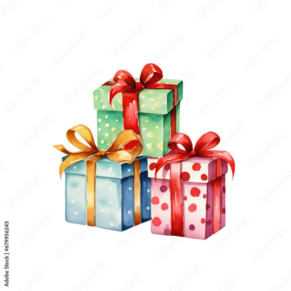 Fototapeta premium Watercolor clipart Christmas presaent isolated png 300dpi
