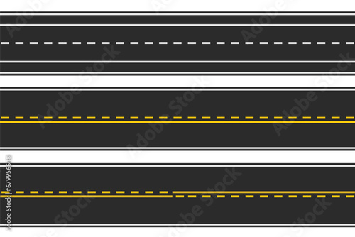 Set of templates of straight asphalt roads. road surface. EPS vector 10.	