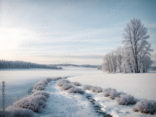 A winter landscape with snow themed
