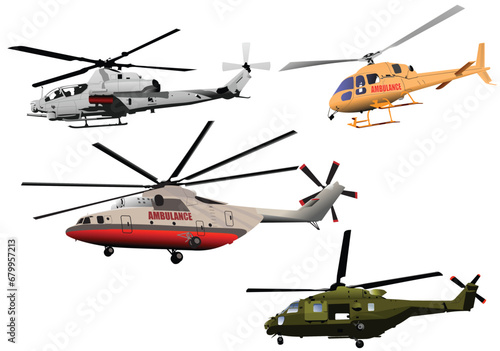 Four Helicopters. Color Vector 3d illustration