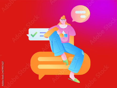 Virtual characters social communication concept business flat vector hand drawn illustration
