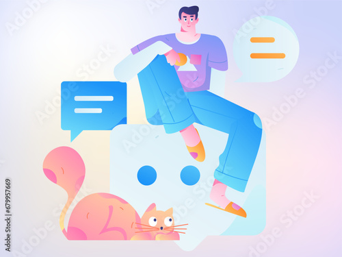 Virtual characters social communication concept business flat vector hand drawn illustration
