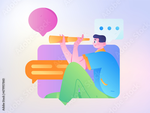 Virtual characters social communication concept business flat vector hand drawn illustration
