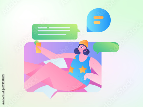 Virtual characters social communication concept business flat vector hand drawn illustration
