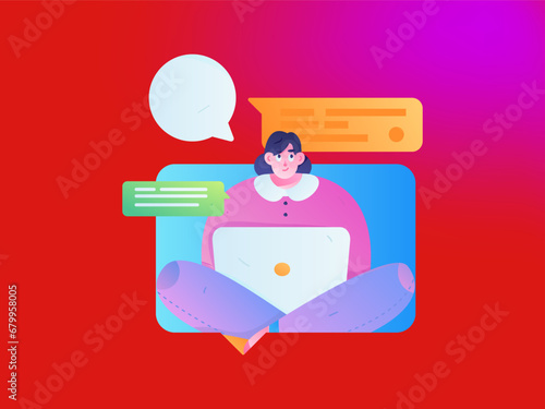 Virtual characters social communication concept business flat vector hand drawn illustration
