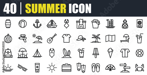 summer icon set, beach, vacation, holiday