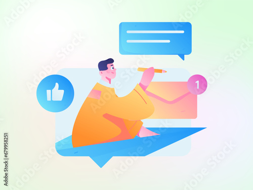 Virtual characters social communication concept business flat vector hand drawn illustration
