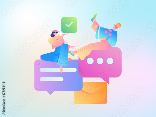 Virtual characters social communication concept business flat vector hand drawn illustration

