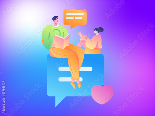 Virtual characters social communication concept business flat vector hand drawn illustration
