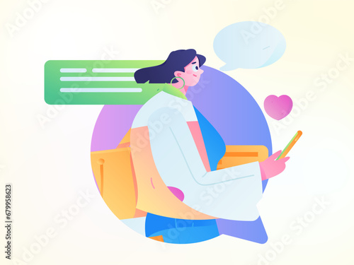 Virtual characters social communication concept business flat vector hand drawn illustration
