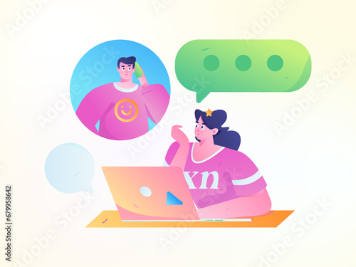 Virtual characters social communication concept business flat vector hand drawn illustration
