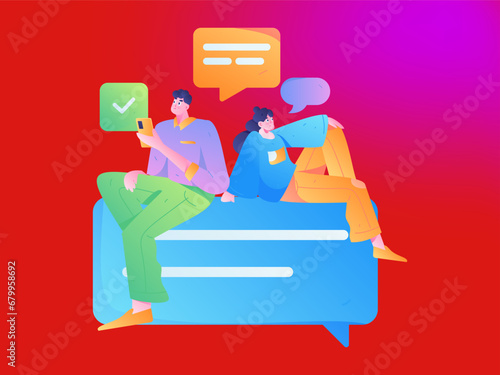 Virtual characters social communication concept business flat vector hand drawn illustration
