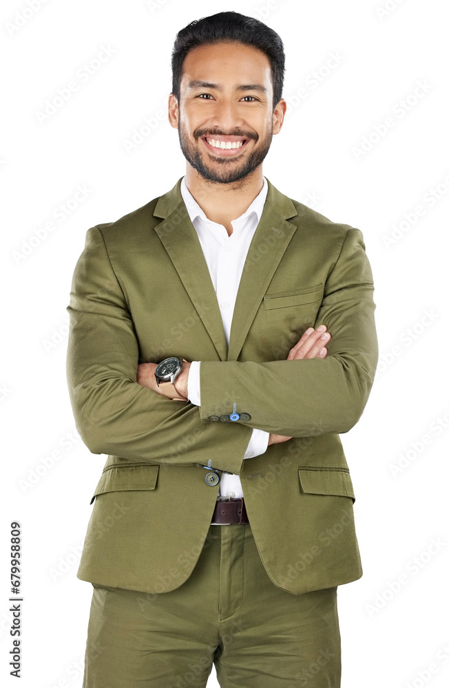 Businessman, arms crossed and portrait of entrepreneur in confidence isolated on a transparent PNG background. Happy or confident asian man, model or employee smile in success, career ambition or job Businessman, arms crossed and portrait of entrepreneur in confidence isolated on a transparent PNG background. Happy or confident asian man, model or employee smile in success, career ambition or job