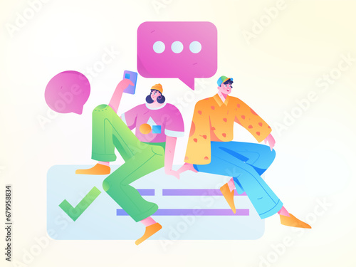Virtual characters social communication concept business flat vector hand drawn illustration
