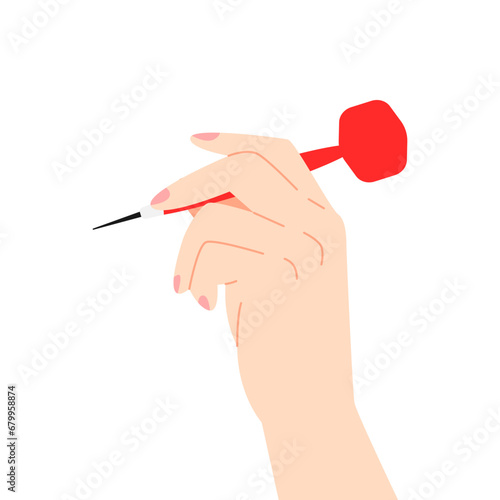 vector illustration of a hand holding a dart in a flat style. isolated on white background.