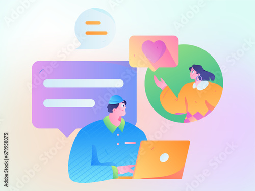 Virtual characters social communication concept business flat vector hand drawn illustration
