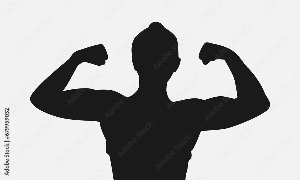 Fototapeta premium silhouette of woman posing showing muscles. isolated on white background. vector illustration.