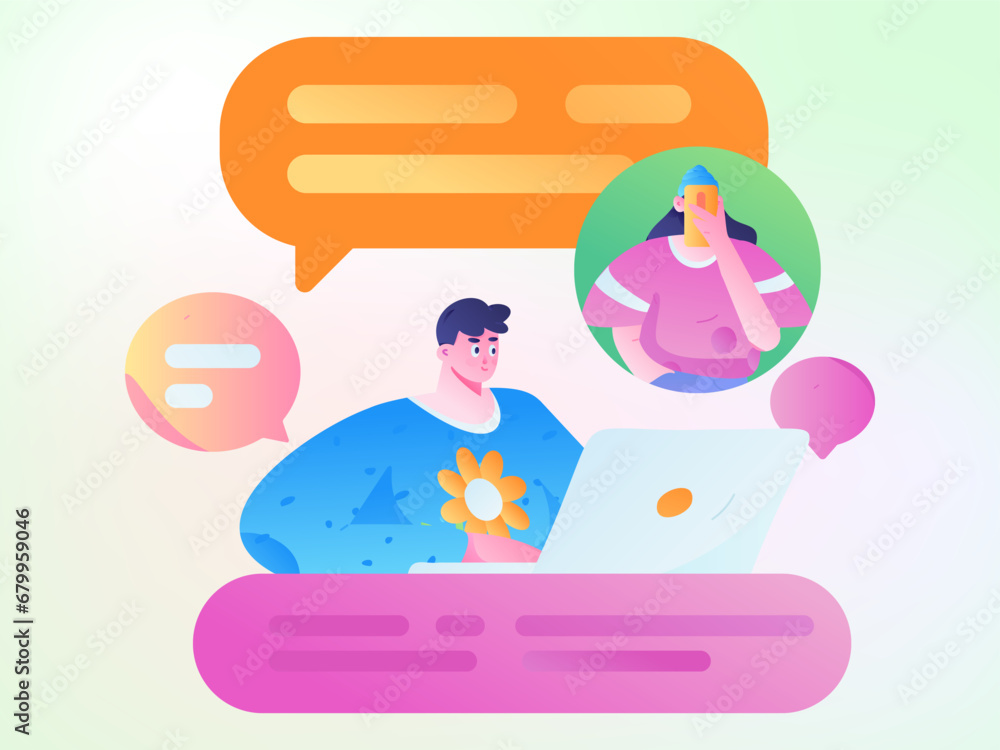 Virtual characters social communication concept business flat vector hand drawn illustration
Virtual characters social communication concept business flat vector hand drawn illustration