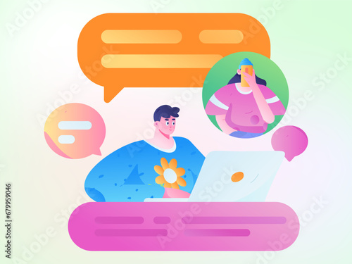 Virtual characters social communication concept business flat vector hand drawn illustration
