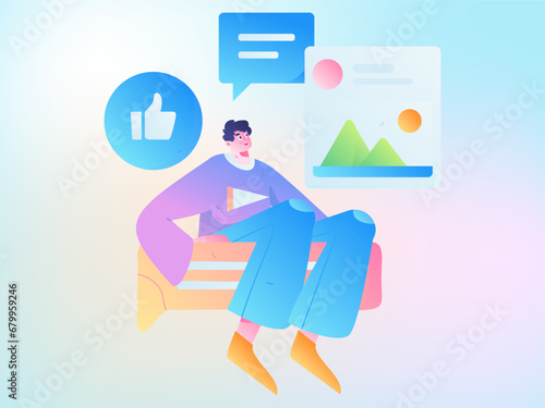 Virtual characters social communication concept business flat vector hand drawn illustration
