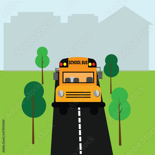Back to school at school bus concept background. Cartoon illustration of back to school at school bus vector concept background for web design
