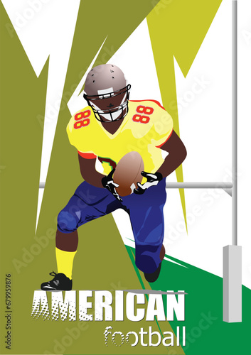 American football player silhouette in action. Vector 3d illustration