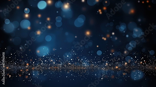 Abstract dark blue Christmas festive background Christmas and New Year background with gold glitter of stars  