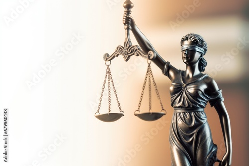 Law and justice concept image. Statue of justice with scales of justice.

 Generative AI photo
