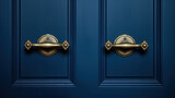 A blue door with a brass handle on dark blue black background