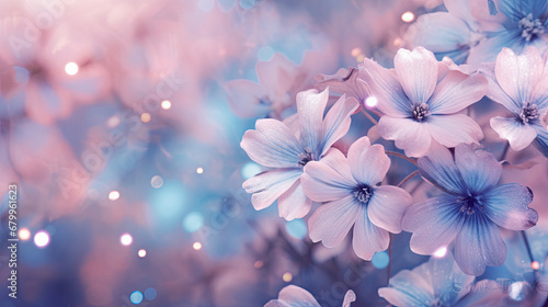 flowers in the morning light, spring flowers, Beautiful abstract pink blue pastel  floral design background banner © Planetz