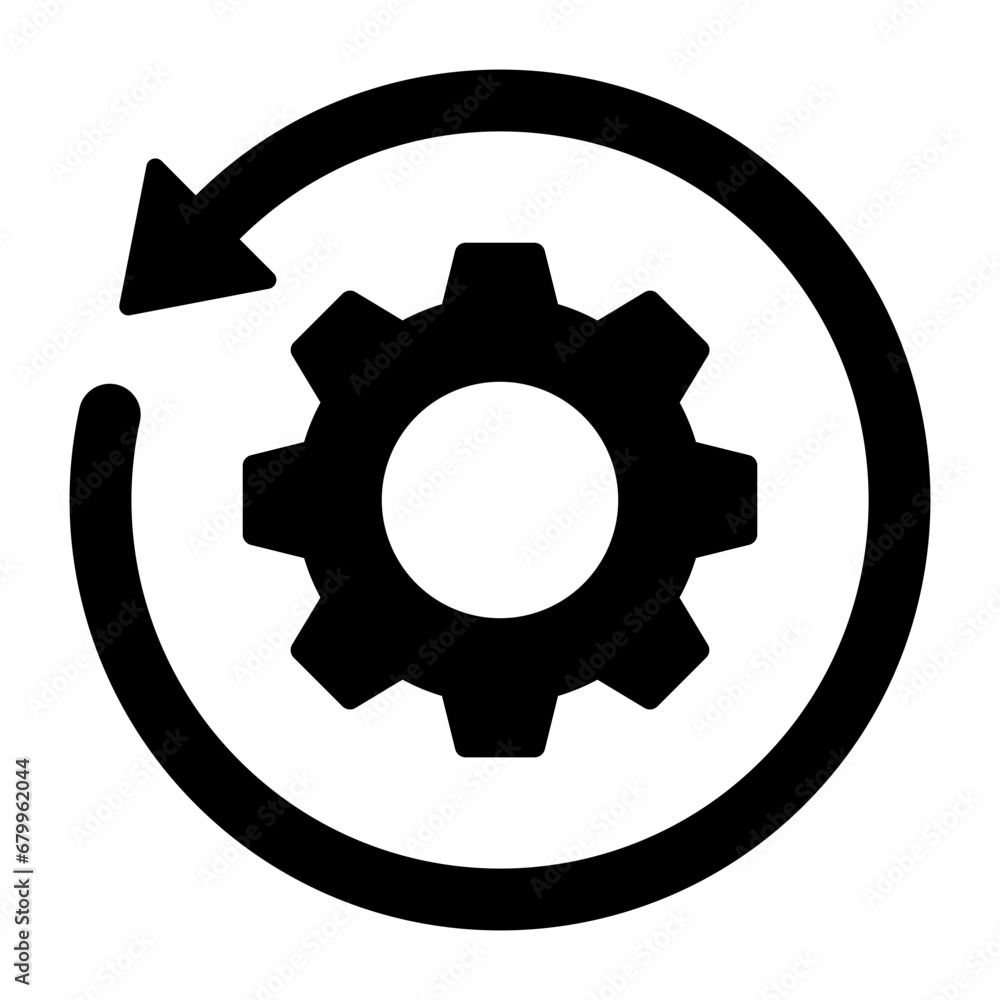 Black single round system update icon, simple cog wheel process circle glyph flat design vector pictogram, infographic interface elements for app logo web button ui ux isolated on white background