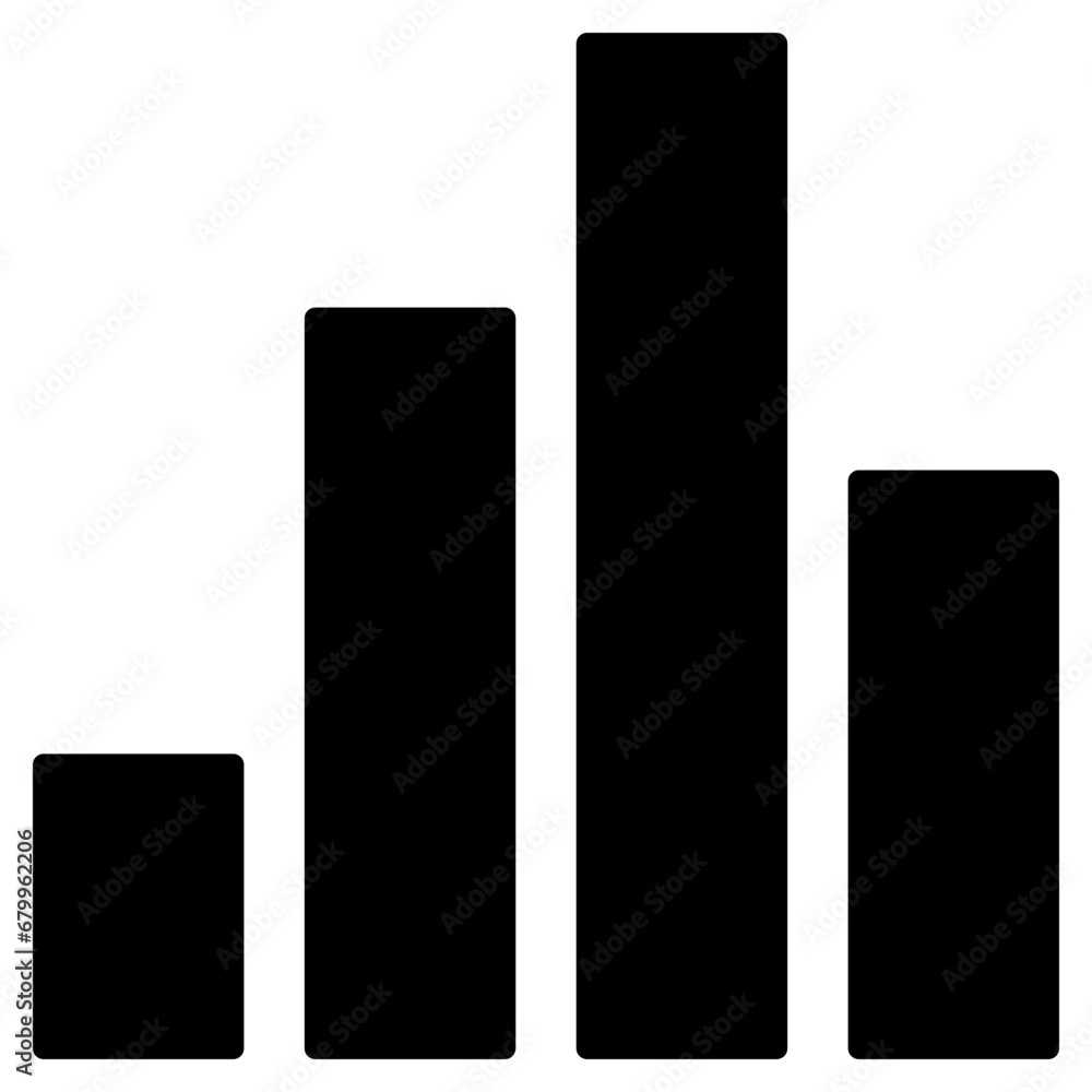 Black single growing graph glyph icon, simple financial chart bars flat design pictogram, infographic svg vector for app logo web button ui ux interface elements isolated on white background