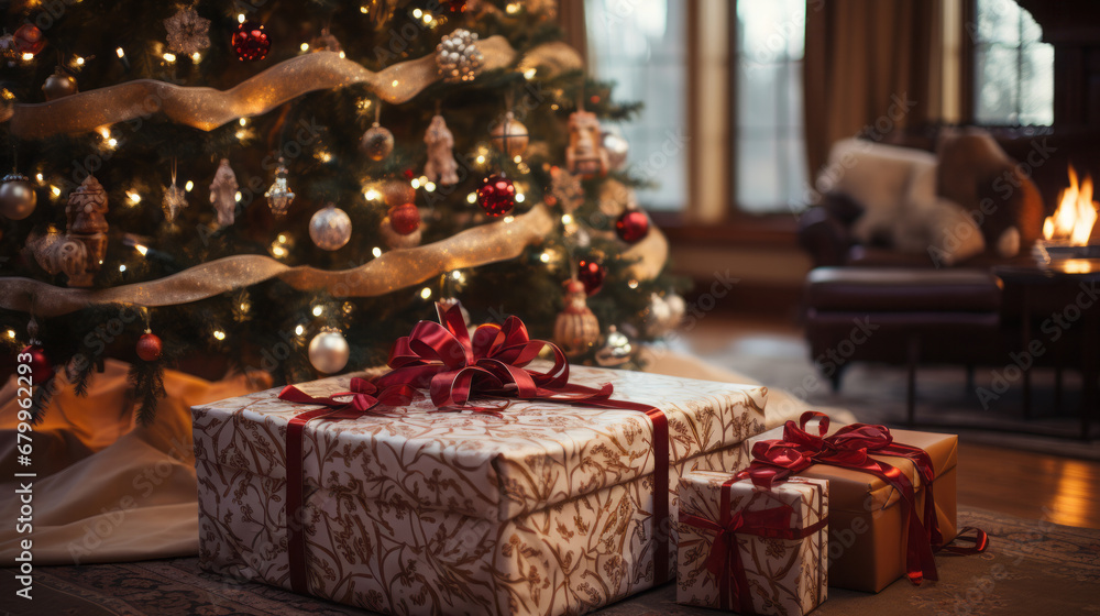 Under the Christmas Tree: Lots of wrapped gifts under a beautifully decorated Christmas tree. Under the Christmas Tree: Lots of wrapped gifts under a beautifully decorated Christmas tree.