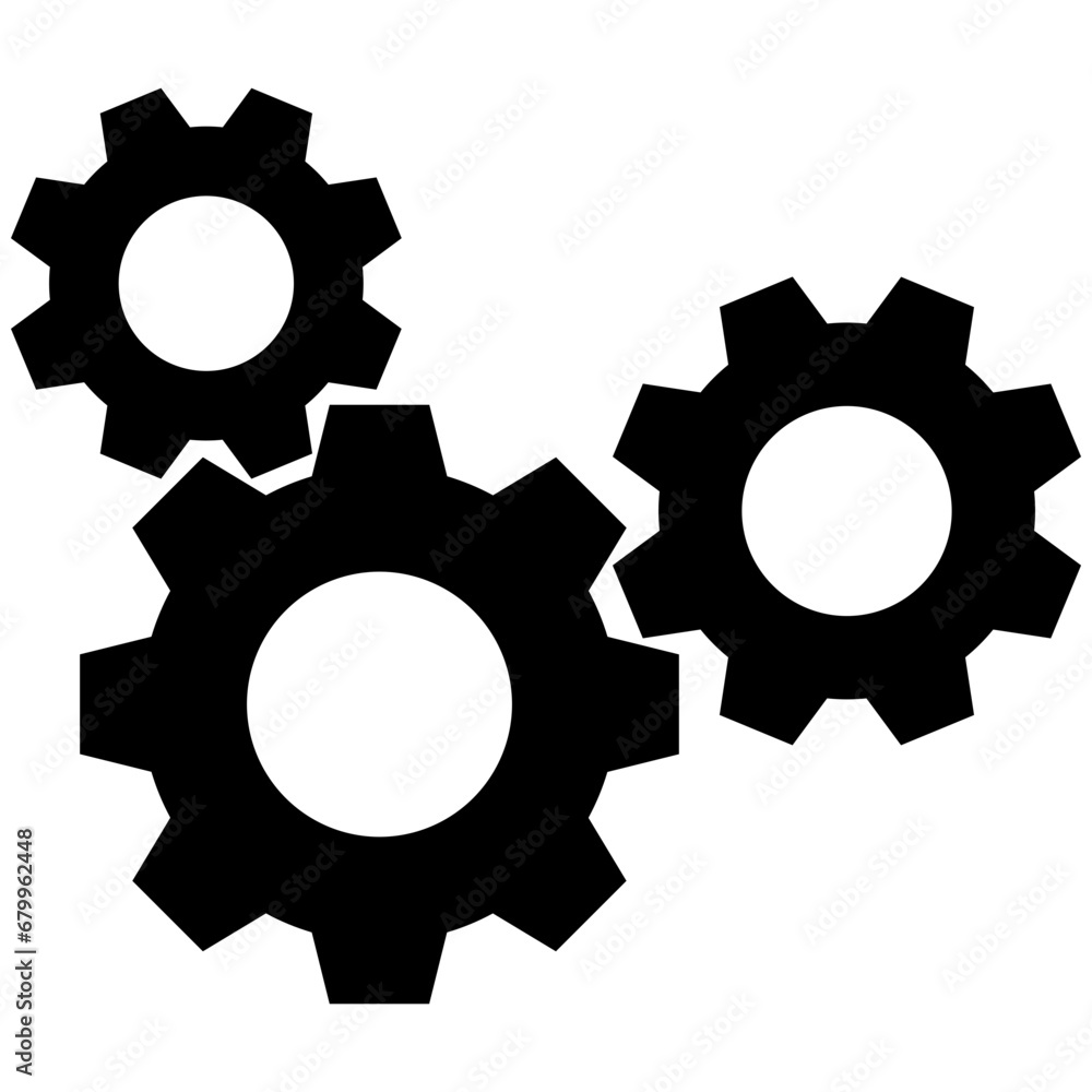 Black gear setting icon, simple cogwheel teamwork silhouette flat design svg pictogram, infographic interface elements for app logo web button ui ux isolated on white background Black gear setting icon, simple cogwheel teamwork silhouette flat design svg pictogram, infographic interface elements for app logo web button ui ux isolated on white background