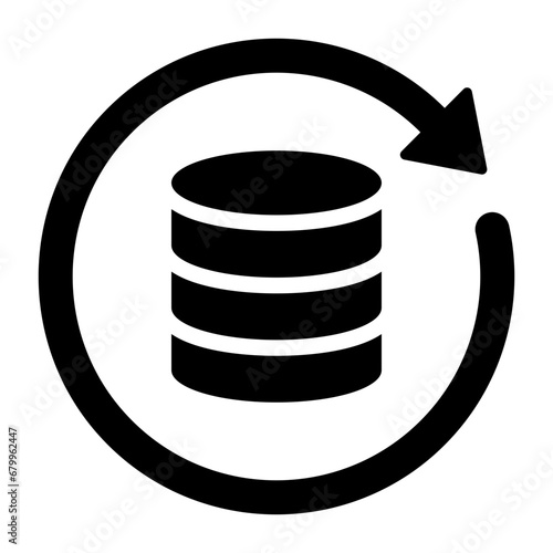 Black single database reload icon, simple data update flow flat design vector pictogram, infographic interface elements for app logo web button ui ux isolated on white background
