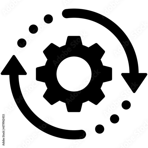 Black single round gear workflow icon, simple cog wheel process cycle glyph flat design svg vector pictogram, infographic interface elements for app logo web button ui ux isolated on white background