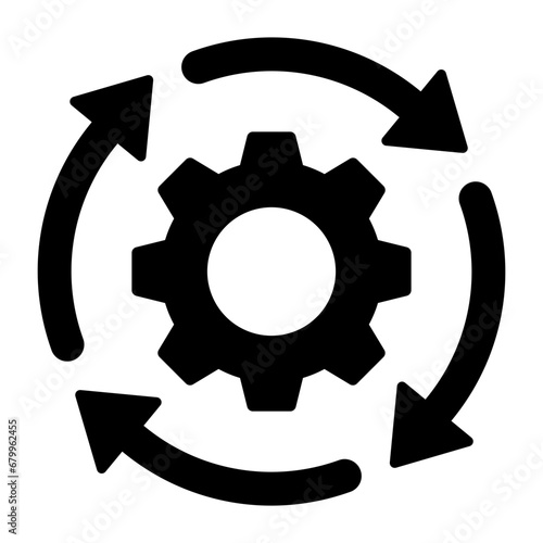 Black single round system update icon, simple cogwheel process circle glyph flat design vector pictogram, infographic interface elements for app logo web button ui ux isolated on white background