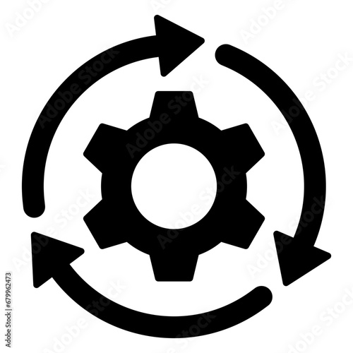 Black single round gear workflow icon, simple cog wheel process circle loop flat design vector pictogram, infographic interface elements for app logo web button ui ux isolated on white background