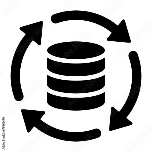 Black single database refresh glyph icon, simple data update flow arrow flat design vector pictogram, infographic interface elements for app logo web button ui ux isolated on white background