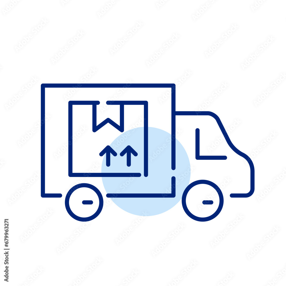 Truck delivery service. Fragile parcel box. Pixel perfect, editable stroke icon