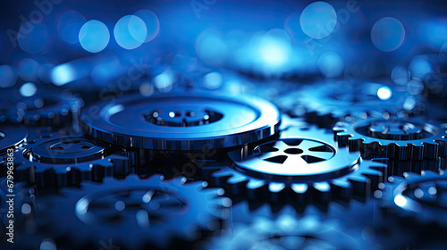 close up view of a gears, Blue gears technology background,Hi-tech digital technology and engineering on blue color background