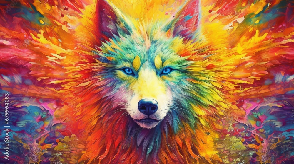 style surrealism, psychedelic wolf