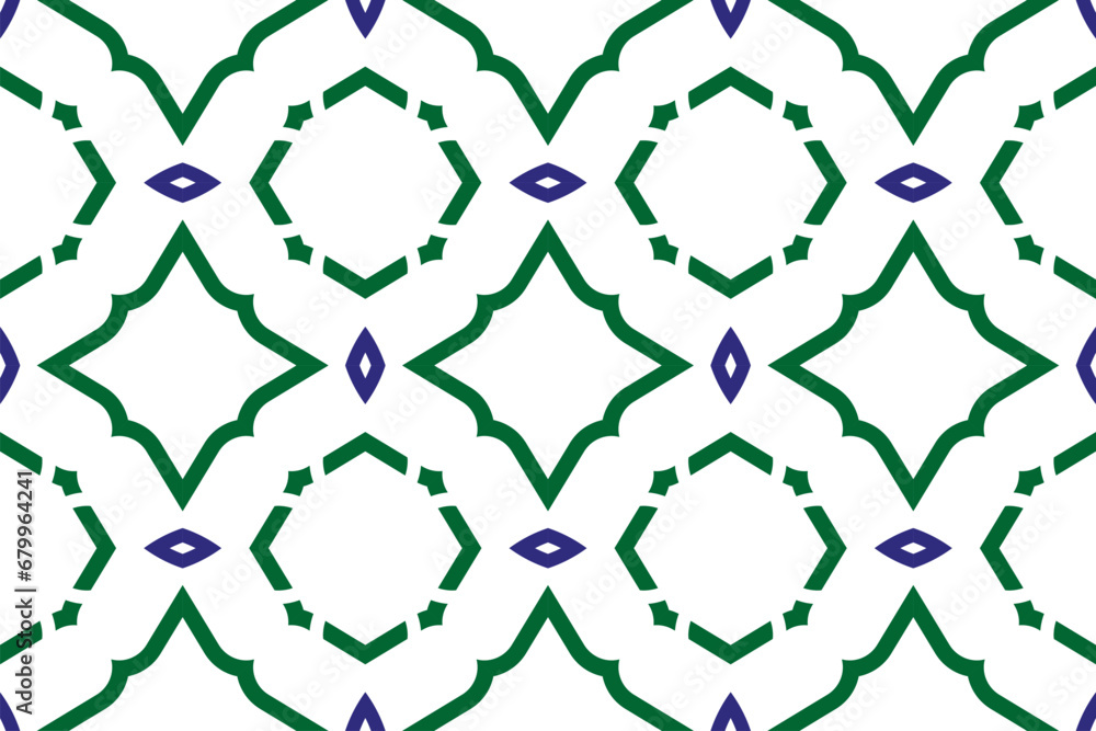 Fototapeta premium Abstract geometric background. Dynamic shapes composition. Seamless pattern with symmetric geometric ornament. Ornamental mosaic texture.