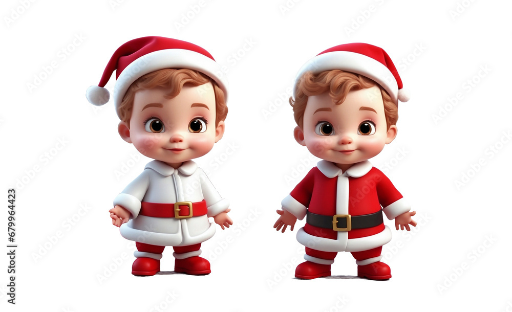 Cute baby in santa claus suit clipart with christmas style in translucent background, 3D comic style