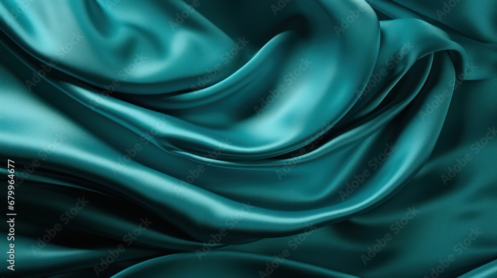Obraz premium Closeup of rippled turquoise silk fabric as background