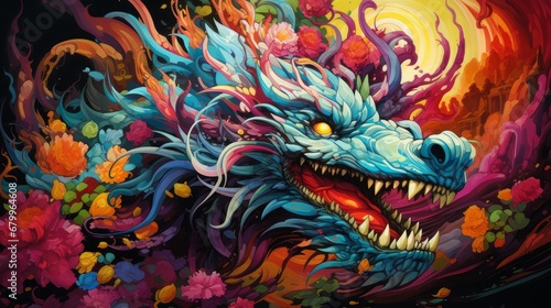 surrealism  fabulous colorful dragon