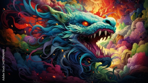 surrealism  fabulous colorful dragon